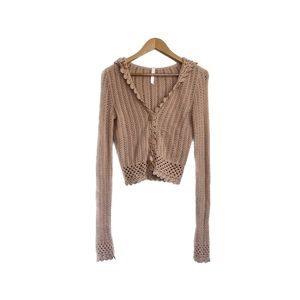 Lilu Blush Angora Crop Crocheted Cardigan Hoodie